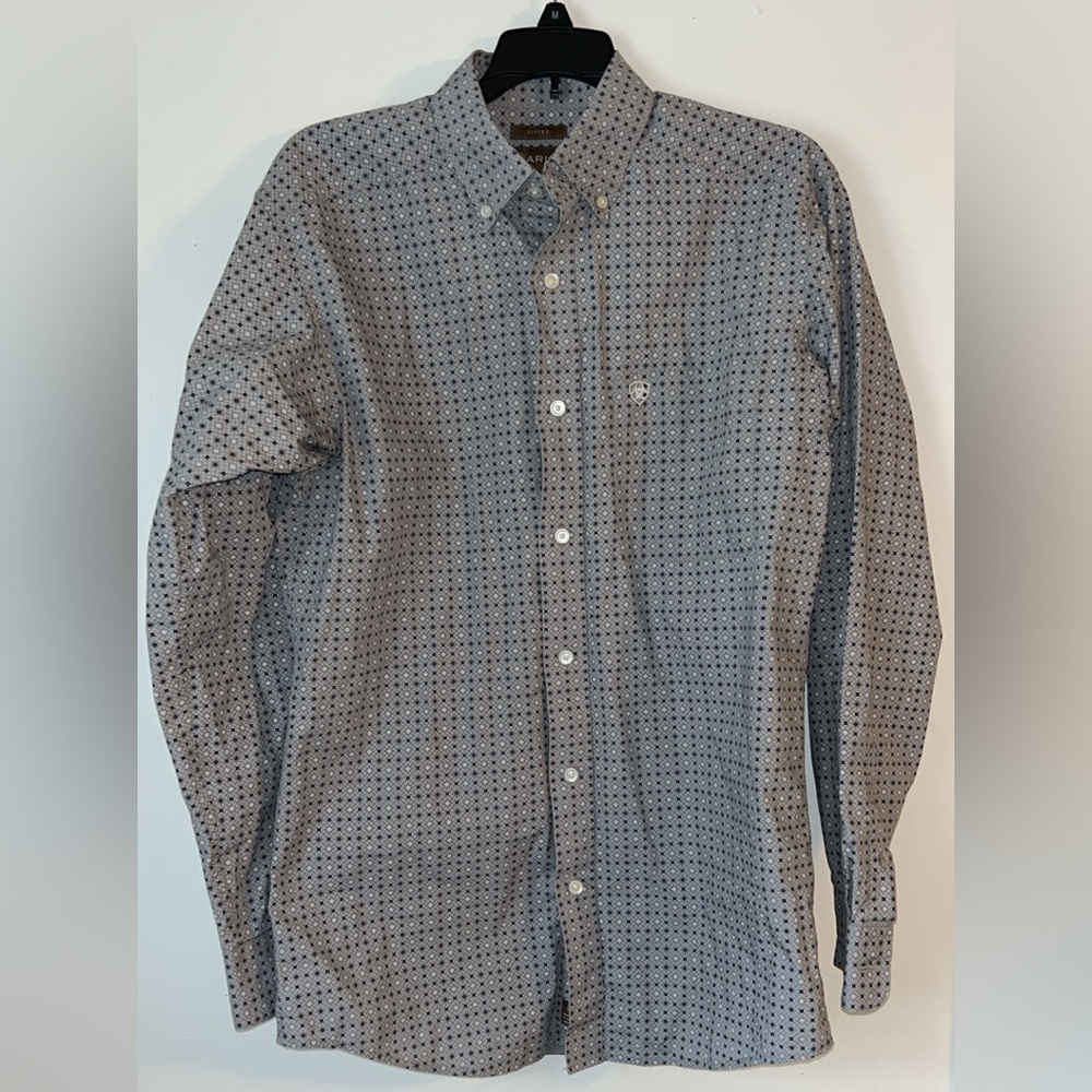 Ariat Men's Navy Geometric Button Down Shirt medium